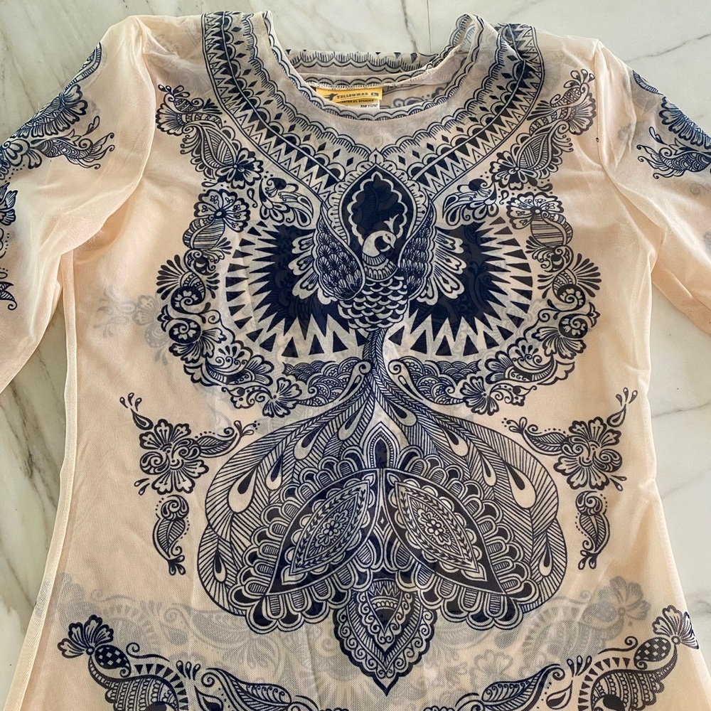 Yellowman Los Angeles - Sheer Nude Top - Size Large - Tattoo Aesthetic